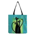 Detailed view of the retro black cat print canvas tote bag with artistic star pattern. - Vintage Black Cat Starlight Print (hm9284)