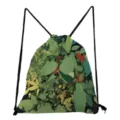 Botanical green leaf print drawstring backpack, casual lightweight foldable casual bag. - Green Leaves Style 1 (skk0363)