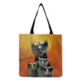 Cute black cat print canvas tote bag large capacity lightweight shoulder handbag for daily - Artistic Black Cat Illustration Print (hm9287)