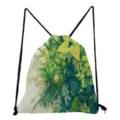 Detailed view of the lightweight botanical green leaf print fabric on drawstring bag. - Green Leaves Style 2 (skk0364)