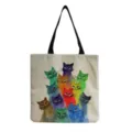 Detail view of the colorful watercolor cat pattern canvas tote bag, lightweight and chic. - Watercolor Stacked Cats Print (hm9289)