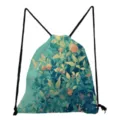 Zaino a sacca con stampa di foglie verdi botaniche, zainetto floreale leggero e casual. - Foglie Verdi Stile 6 (skk0368)