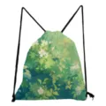 Zaino a sacco con stampa botanica verde, zainetto leggero casual per viaggi e uso quotidiano. - Foglie Verdi Stile 7 (skk0369)
