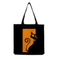 Black canvas tote bag detail featuring a stylish orange cartoon cat print graphic design. - Black Orange Cat Silhouette Print (hm9296)