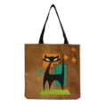 Vintage mid-century modern atomic black cat canvas tote bag, large capacity casual shoulder bag. - Vintage Art Black Cat Band Print (hm9297)