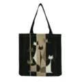 Retro artistic cat print canvas tote bag, large capacity casual daily shoulder bag for women. - Geometric Abstract Cat Print (hm9298)