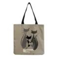 Canvas tote bag with retro abstract cat print, large capacity casual shoulder bag for daily use. - Vintage Gray Abstract Cat Print (hm9300)