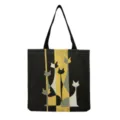 Large capacity canvas tote bag with abstract cat print, casual daily shoulder bag for women. - Geometric Art Cat Print (hm9304)