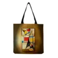 Close-up detail of the canvas tote bag featuring an abstract geometric cat art print. - Abstract Geometric Cat Art Print (hm9309)