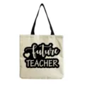 Leinwand Tragetasche Detailansicht, Lehrer Buchstaben Druckmuster, Freizeit Schultertasche. - Future Teacher Herz Stil (hm5436)