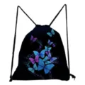 Black butterfly print drawstring backpack casual school cinch bag daily fashion lightweight - Blue Purple Art Butterfly Print (sk4822)
