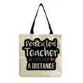 Detailansicht der Leinen-Tragetasche, Lehrermotiv mit Druckmuster, modische Freizeittasche. - Dedicated Teacher Even From A Distance Stil (hm5449)