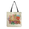 Lehrer Thema Leinwand Tragetasche Freizeit Schultertasche mit Aquarell Buch Apfel Druck. - Lehrertagselemente Aquarell Druck (hm5454)