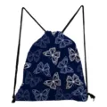 Blue butterfly print drawstring backpack, casual student lightweight bookbag daily use. - Dark Blue Base Light Blue Butterfly Print (sk4828)