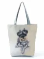 Closeup view of the detailed schnauzer dog art print on the canvas tote bag surface. - Realistic Schnauzer Print Style (hl2803)