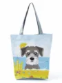 Close-up view of the cute cartoon schnauzer dog print on the canvas tote bag detail. - Beach Landscape Cartoon Dog (hl2805)