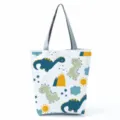 Borsa shopper in tela con stampa di dinosauro carina da donna, borsa a spalla capiente. - Dinosauro Nuvole e Sole (hl0340)