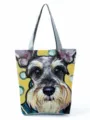 Detailed view of the cute Schnauzer dog art print on this large capacity canvas tote bag. - Exquisite Schnauzer Oil Painting (hl2806)