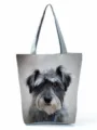 Fashionable canvas tote bag with cute schnauzer dog print, large capacity casual handbag. - Schnauzer Realistic Print (hl2807)