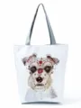 Detailed view of the canvas tote bag featuring a unique dog print and sturdy grey handles. - Skull Painted Schnauzer (hl2809)