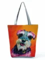 Detailed view of the creative colorful dog print canvas tote shoulder bag with large storage. - Colorful Dog Oil Painting (hl2810)