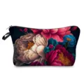 Gros plan détail de la trousse de maquillage fleurs sombres avec fermeture eclair. - Style hz9697