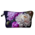 Trousse de maquillage à imprimé floral sombre pour voyage, pochette de toilette portable. - Style hz9699
