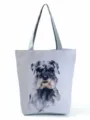 Close-up view of the watercolor Schnauzer dog print detail on the chic gray canvas tote bag. - Watercolor Style Schnauzer (hl2812)