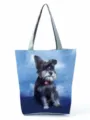 Canvas tote bag featuring a cute Schnauzer dog print, spacious and stylish for daily use. - Oil Painting Schnauzer Gray Strap (hl2813)