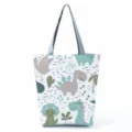 Borsa shopper in tela con stampa di dinosauro carino, borsa a spalla casual capiente per l'uso. - Dino e Verde (hl5324)