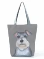 Detailed view of grey canvas tote bag with cute Schnauzer dog print and durable handles. - Realistic Schnauzer Dog Style (hl2814)