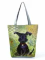 Canvas tote bag with cute black dog print, large capacity shoulder handbag for women daily. - Black Dog Art Splash Background (hl2815)