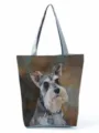 Canvas tote bag with cute schnauzer dog print, large capacity casual shoulder handbag for women. - Fine Schnauzer Silver Handle (hl2816)