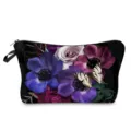 Trousse de maquillage imprimé floral sombre avec fermeture éclair pour rangement de voyage. - Style hz9706