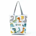 Dettagli della borsa tote in tela con stampa di dinosauri simpatici e motivi di cartoni. - Dinosauro Lettera DINO (hl5328)
