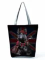 Detailed view of a fashionable canvas tote bag featuring a dapper Scottish terrier dog print. - Scottish Terrier Creative Illustration (hl2819)