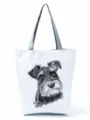 Detailed view of the watercolor Schnauzer dog print on the white canvas tote bag. - Watercolor Schnauzer White Body (hl2820)
