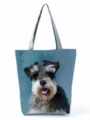 Dog print canvas tote bag, large capacity casual shoulder handbag for women and girls. Detail view. - Schnauzer Art Oil Painting Gray Strap (hl2817)