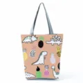 Borsa shopper in tela con stampa di dinosauri simpatici, grande capacità per donna. - Dino Rosa Ananas (hl5331)