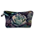 Trousse de maquillage imprimé plantes succulentes avec motif floral foncé et fermeture éclair. - Style hz9719