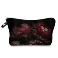Trousse de maquillage motif floral sombre, détails de pivoines rétro et fermeture éclair. - Style hz9721