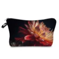 Trousse de maquillage à fleurs foncées avec fermeture éclair, pochette de voyage élégante. - Style hz9723