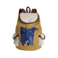 Sac à dos en toile avec imprimé de chien bleu, poches à rabat et bordures en cuir. - Illustration Chien Bleu(sj4506)