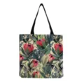 Vista dettagliata della borsa tote con stampa floreale, motivi botanici e manici resistenti. - Stampa Protea Reale (hm7114)