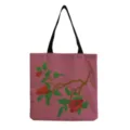 Japanese floral print canvas tote bag, lightweight casual shoulder bag for daily use. - Red Flowers Green Leaves(hm6454)