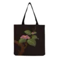 Japanese floral print canvas tote bag with dark aesthetic, spacious single shoulder design. - Dark Camellia(hm6456)