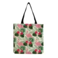 Borsa shopper in tela con stampa fenicottero rosa e fiori tropicali, comoda borsa spaziosa. - Stampa Fenicottero (hm7118)