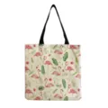 Borsa shopper in tela con stampa fenicottero e fiori tropicali, grande borsa a spalla casual. - Stampa Fenicottero Floreale (hm7120)