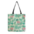 Primo piano dettagliato della borsa in tela con stampa di fenicottero rosa tropicale. - Stampa Fenicottero Foglia Tropicale (hm7123)