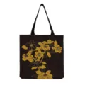 Japanese style floral print canvas tote bag, lightweight classic shoulder bag for daily use. - Gold Camellia(hm6463)
